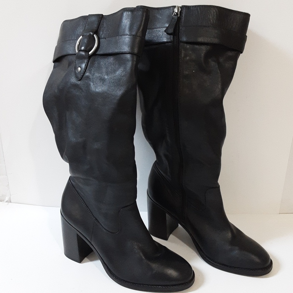 Vintage Johnston and Murphy tall riding boots women black feather Y2K 8M casual